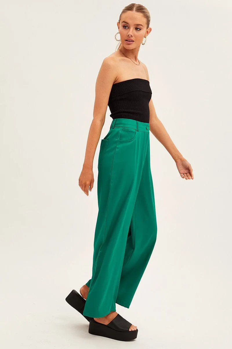 Green Wide Leg Pants High Rise sold by Ally Fashion product image thumbnail 4