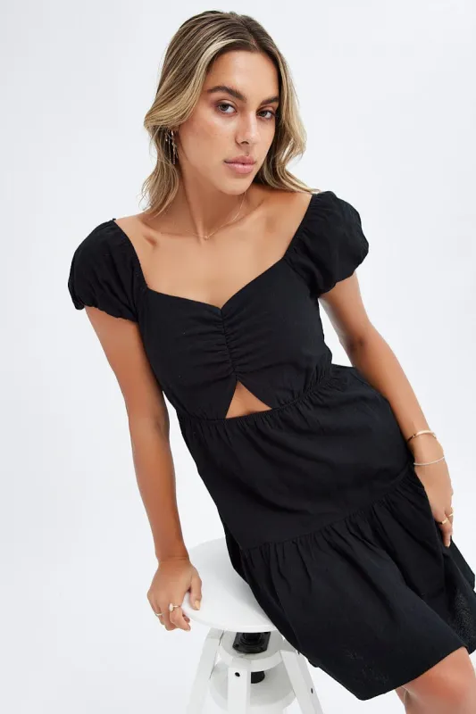 Black Puff Sleeve Cut Out Skater Dress sold by Ally Fashion