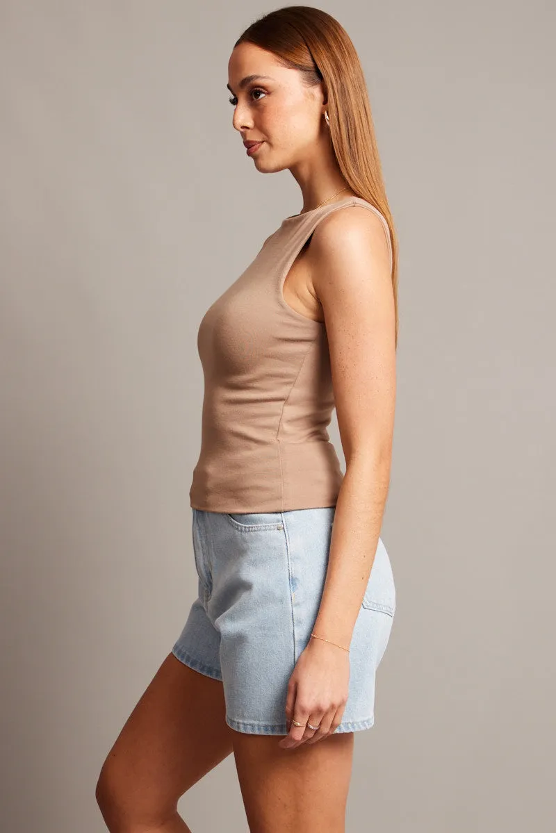 Brown Tank Top Sleeveless Boat Neck sold by Ally Fashion product image thumbnail 4