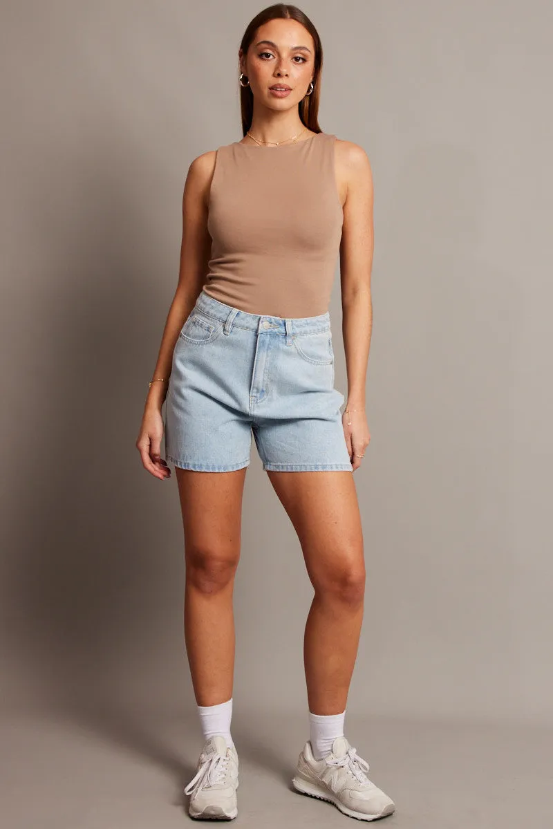 Brown Tank Top Sleeveless Boat Neck sold by Ally Fashion product image thumbnail 2