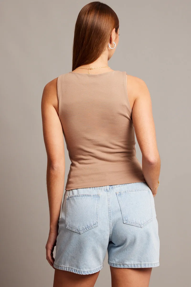 Brown Tank Top Sleeveless Boat Neck sold by Ally Fashion product image thumbnail 5