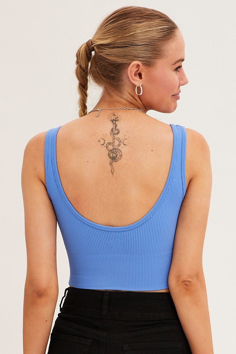 Blue Seamless Top Scoop Neck Crop sold by Ally Fashion product image thumbnail 5