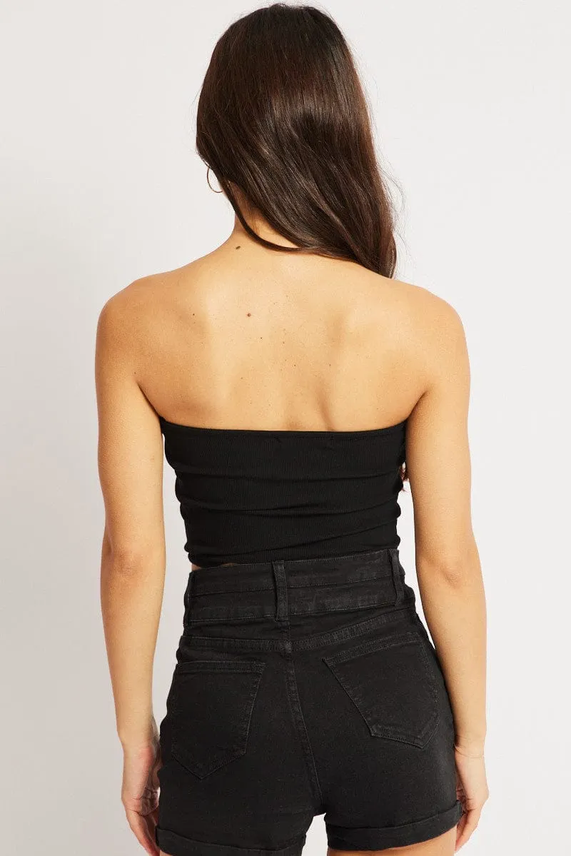 Black Bandeau Top Cotton Rib sold by Ally Fashion product image thumbnail 5