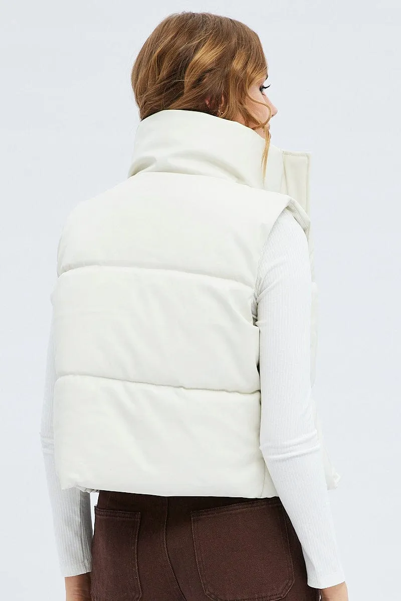 White Puffer Zip Sleeveless Faux Leather sold by Ally Fashion product image thumbnail 5