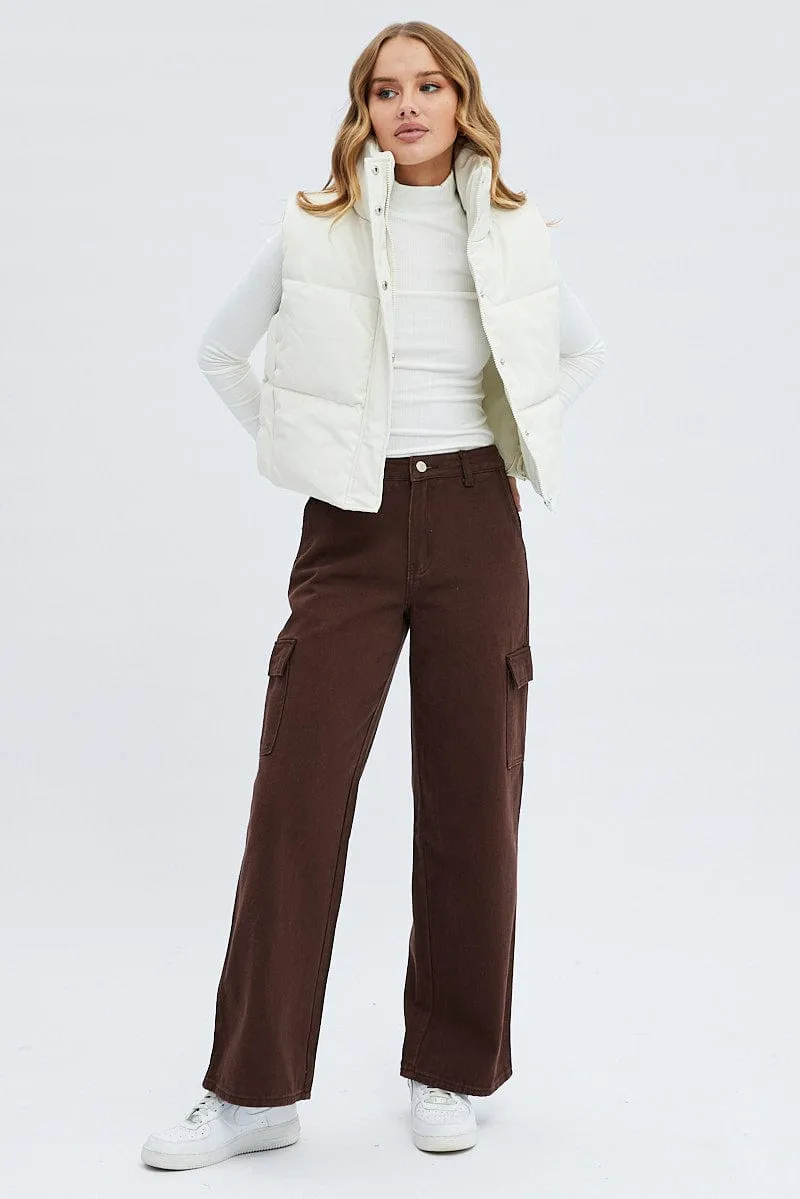 White Puffer Zip Sleeveless Faux Leather sold by Ally Fashion product image thumbnail 2