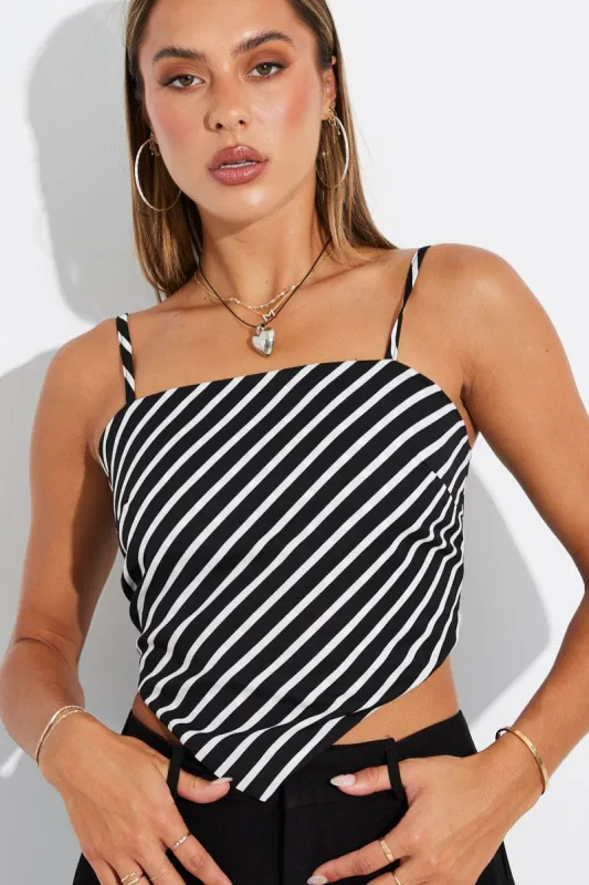 Black Stripe Scarf Cami Top Singlet sold by Ally Fashion