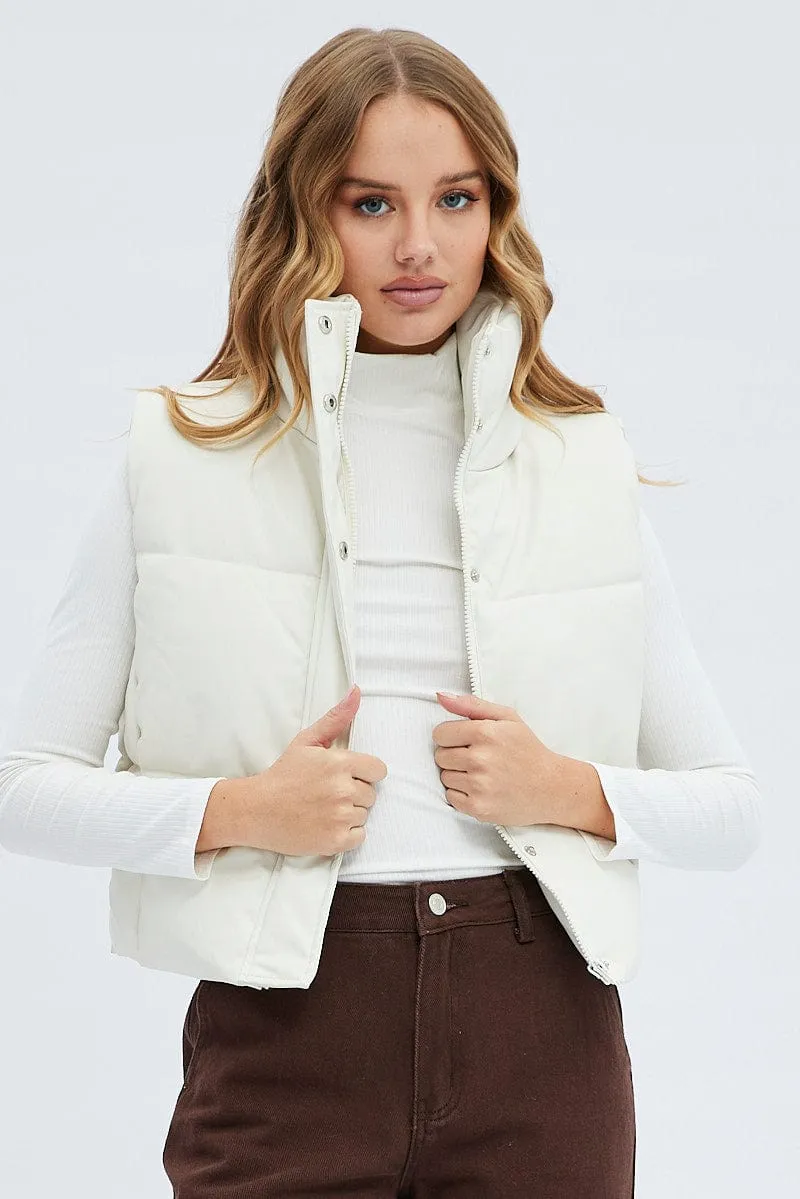 White Puffer Zip Sleeveless Faux Leather sold by Ally Fashion product image thumbnail 3