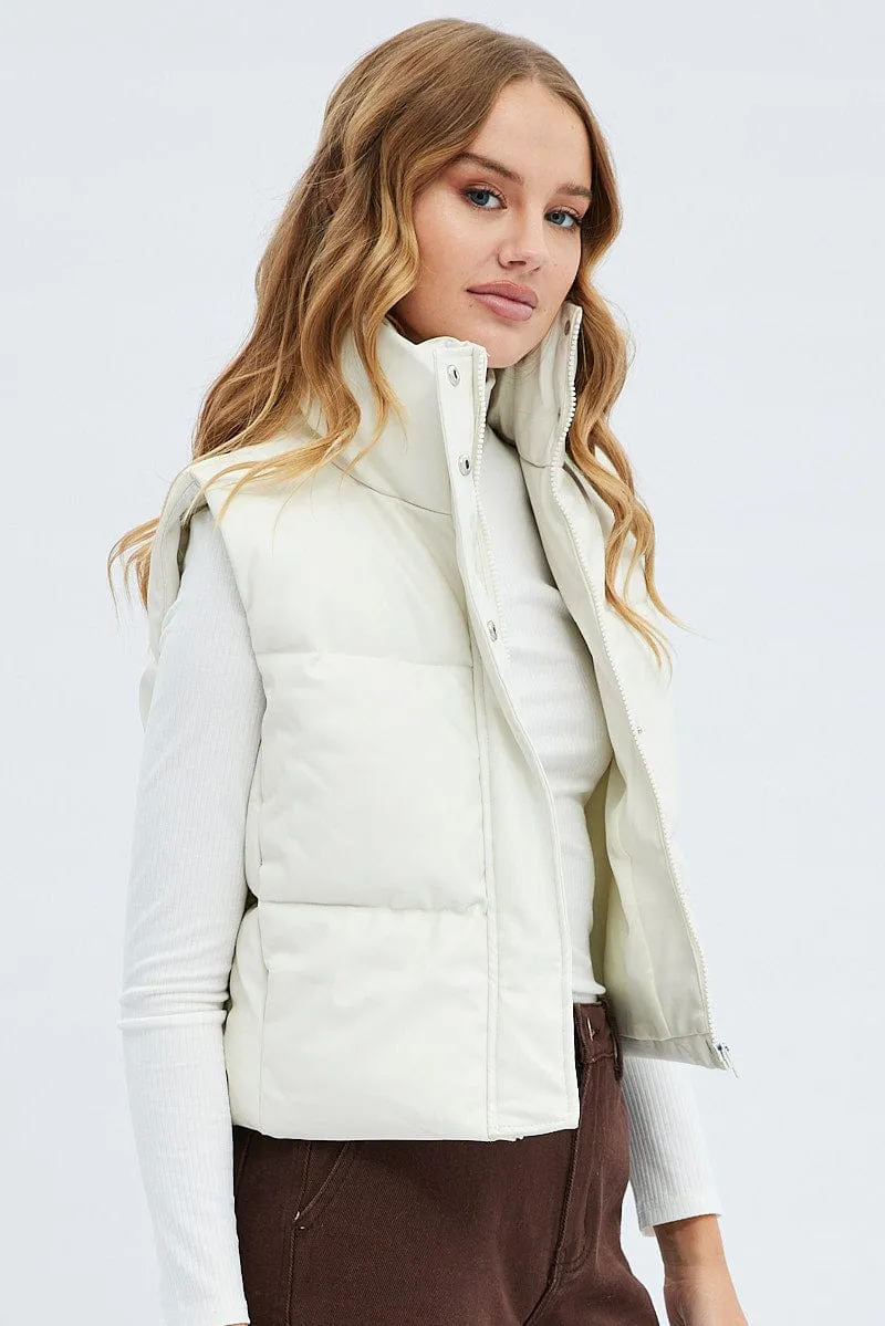 White Puffer Zip Sleeveless Faux Leather sold by Ally Fashion product image thumbnail 4