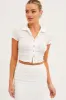 White Crop Shirt Short Sleeve Collar Textured sold by Ally Fashion