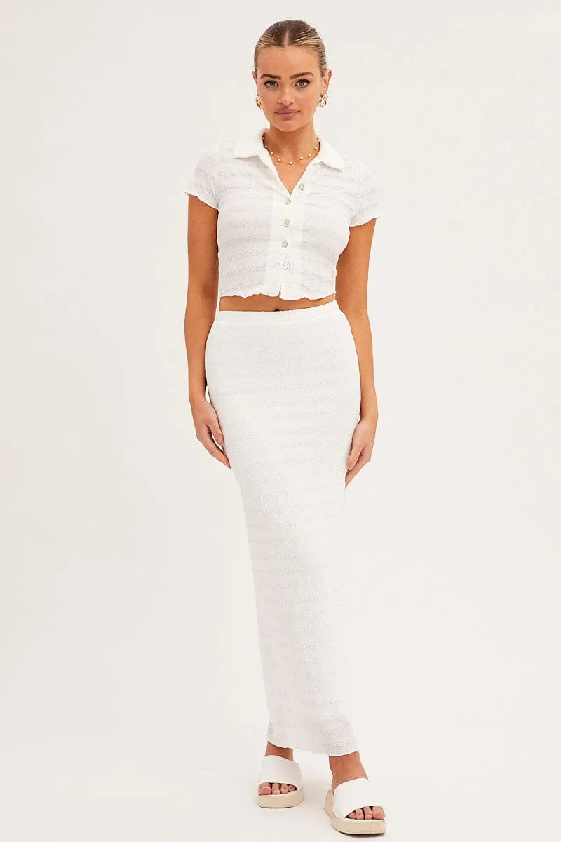 White Crop Shirt Short Sleeve Collar Textured sold by Ally Fashion product image thumbnail 2
