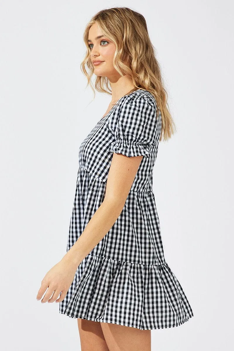 Black Check Smock Dress Short Sleeve Tiered sold by Ally Fashion product image thumbnail 4
