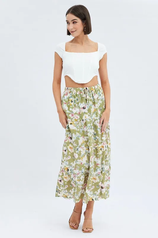 Print Maxi Skirt Tiered sold by Ally Fashion