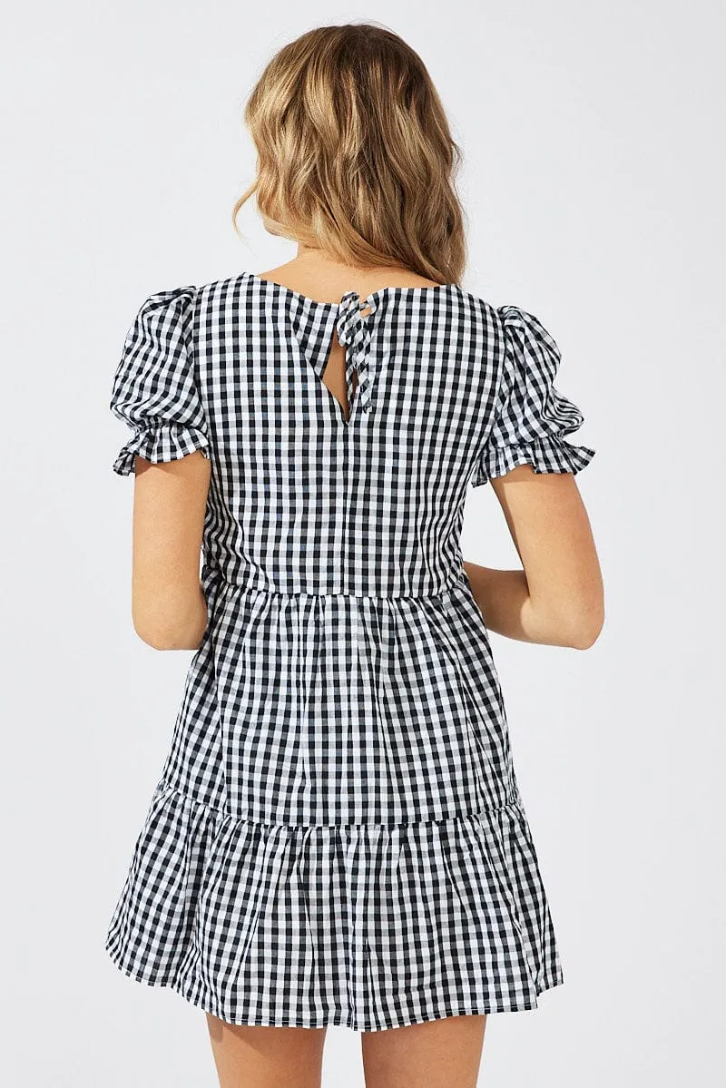 Black Check Smock Dress Short Sleeve Tiered sold by Ally Fashion product image thumbnail 5