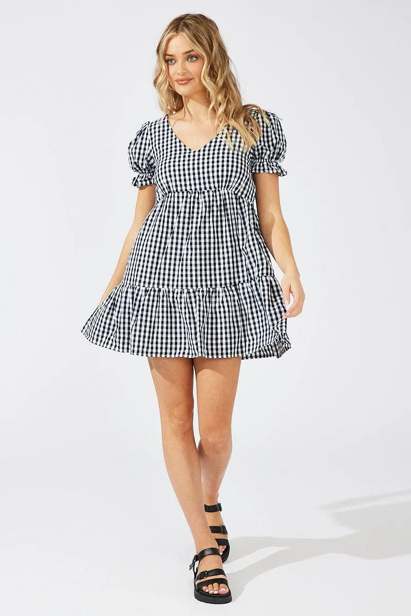 Black Check Smock Dress Short Sleeve Tiered sold by Ally Fashion product image thumbnail 2