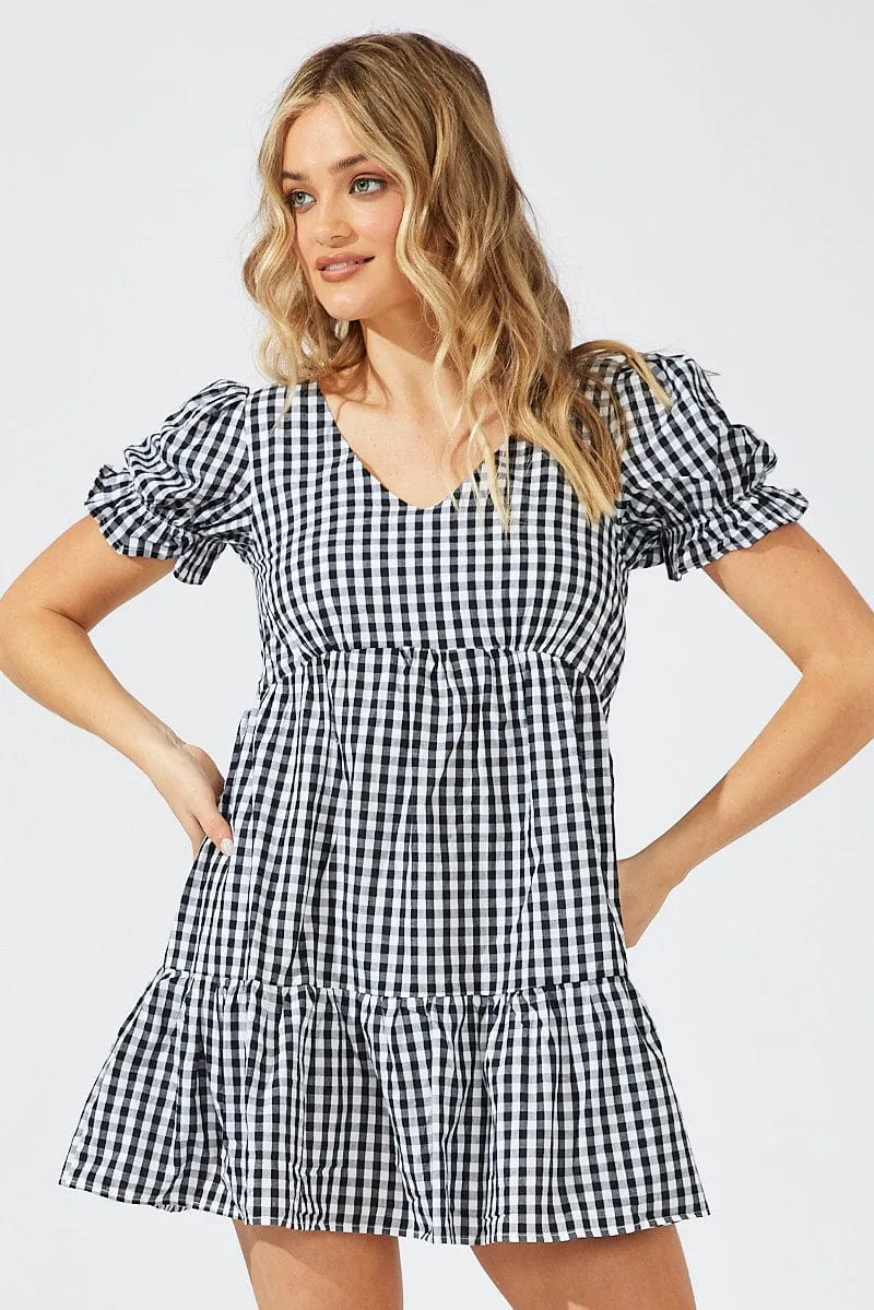 Black Check Smock Dress Short Sleeve Tiered sold by Ally Fashion product image thumbnail 3