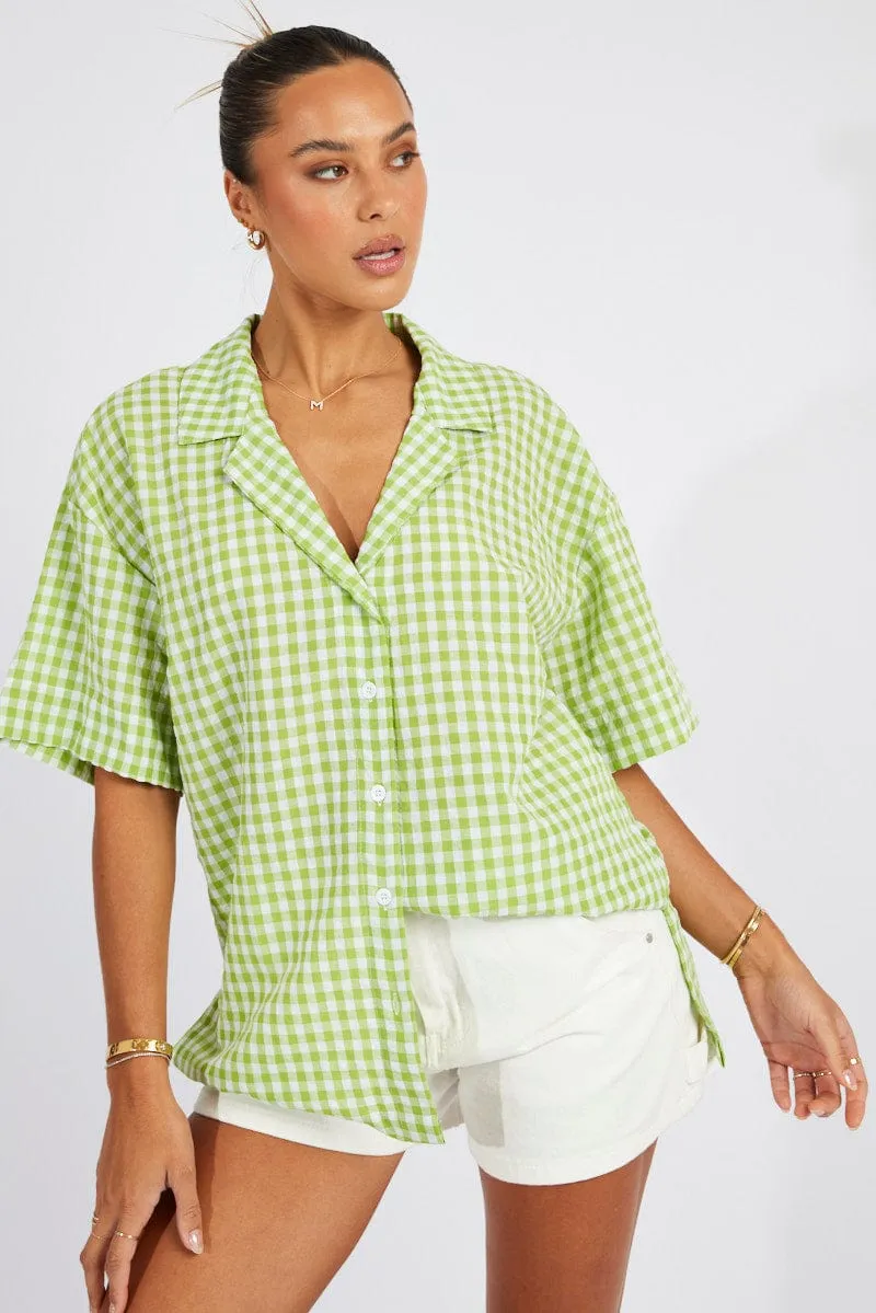 Green Check Shirt Short Sleeve sold by Ally Fashion