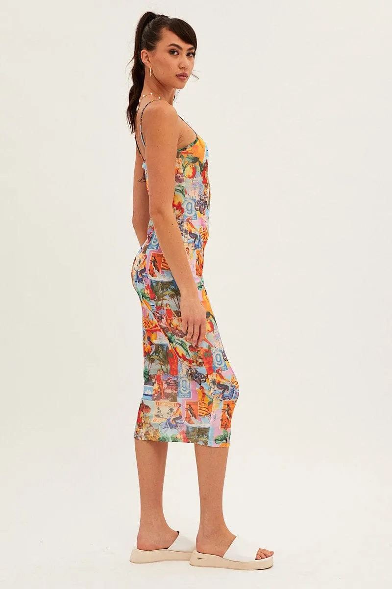 Orange Abstract Midi Dress Straps Bodycon Postcard Holiday Print sold by Ally Fashion product image thumbnail 5