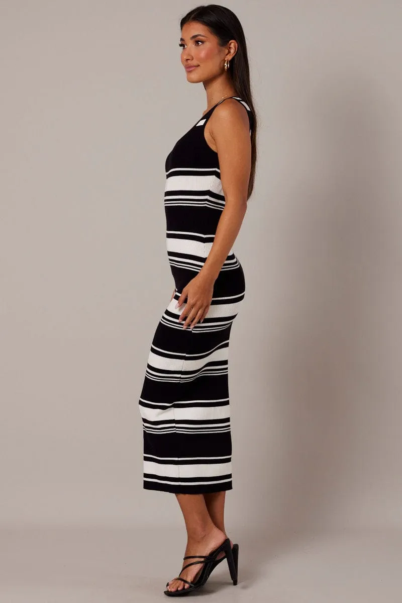 Black Stripe Knit Dress Sleeveless Midi sold by Ally Fashion product image thumbnail 4