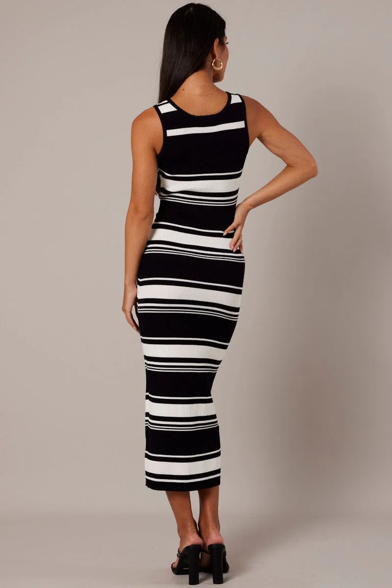 Black Stripe Knit Dress Sleeveless Midi sold by Ally Fashion product image thumbnail 5