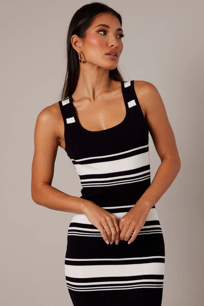 Black Stripe Knit Dress Sleeveless Midi sold by Ally Fashion product image thumbnail 3
