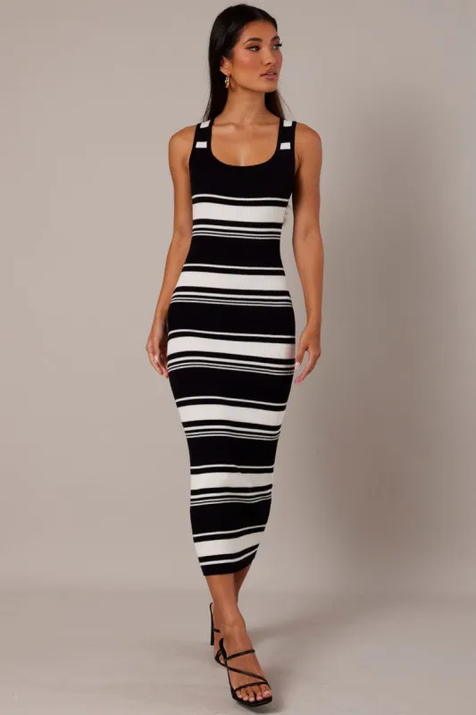 Black Stripe Knit Dress Sleeveless Midi sold by Ally Fashion