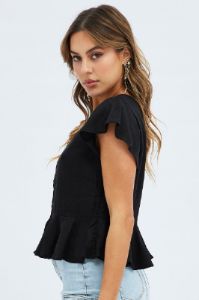 Black Peplum Button Down Top sold by Ally Fashion