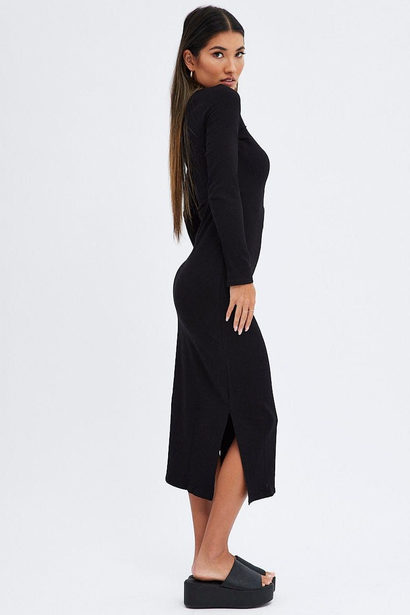 Black Midi Dress Long Sleeve Mock Neck Cut Out Bodycon sold by Ally Fashion product image thumbnail 4