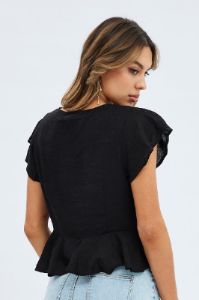 Black Peplum Button Down Top sold by Ally Fashion