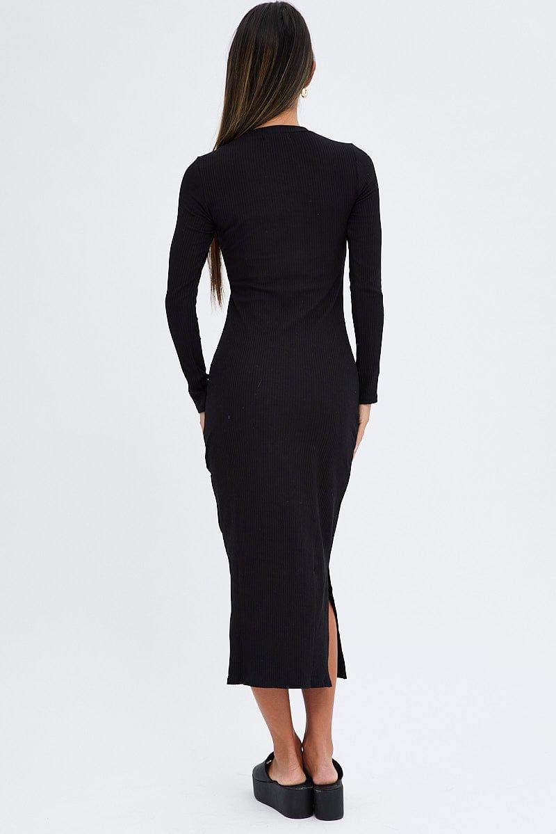 Black Midi Dress Long Sleeve Mock Neck Cut Out Bodycon sold by Ally Fashion product image thumbnail 5