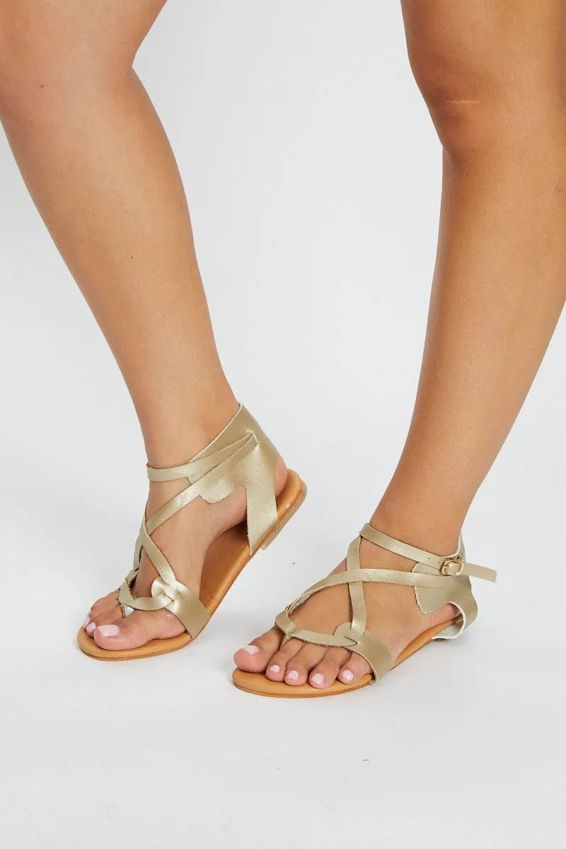 Metallic Cross Over Ankle Strap Flat Sandals sold by Ally Fashion