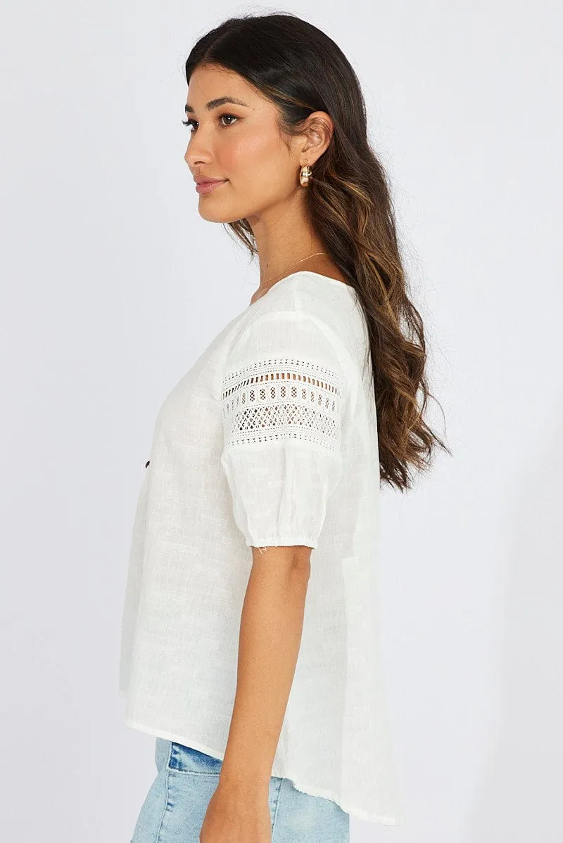 White Top lace details sleeve texture cotton sold by Ally Fashion product image thumbnail 4