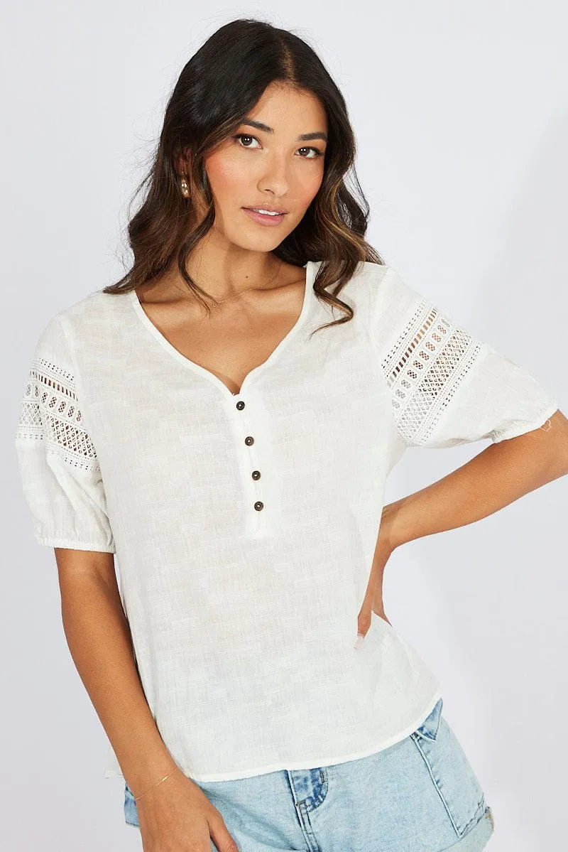 White Top lace details sleeve texture cotton sold by Ally Fashion product image thumbnail 3