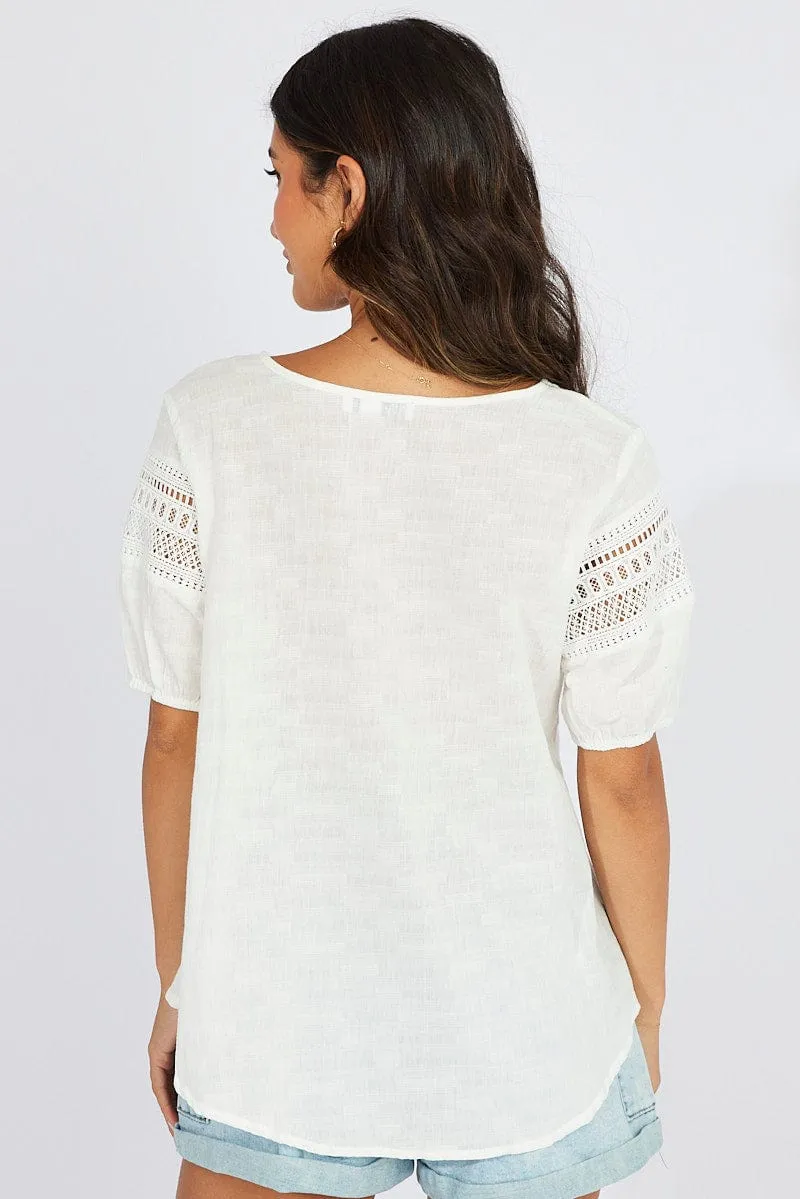 White Top lace details sleeve texture cotton sold by Ally Fashion product image thumbnail 5