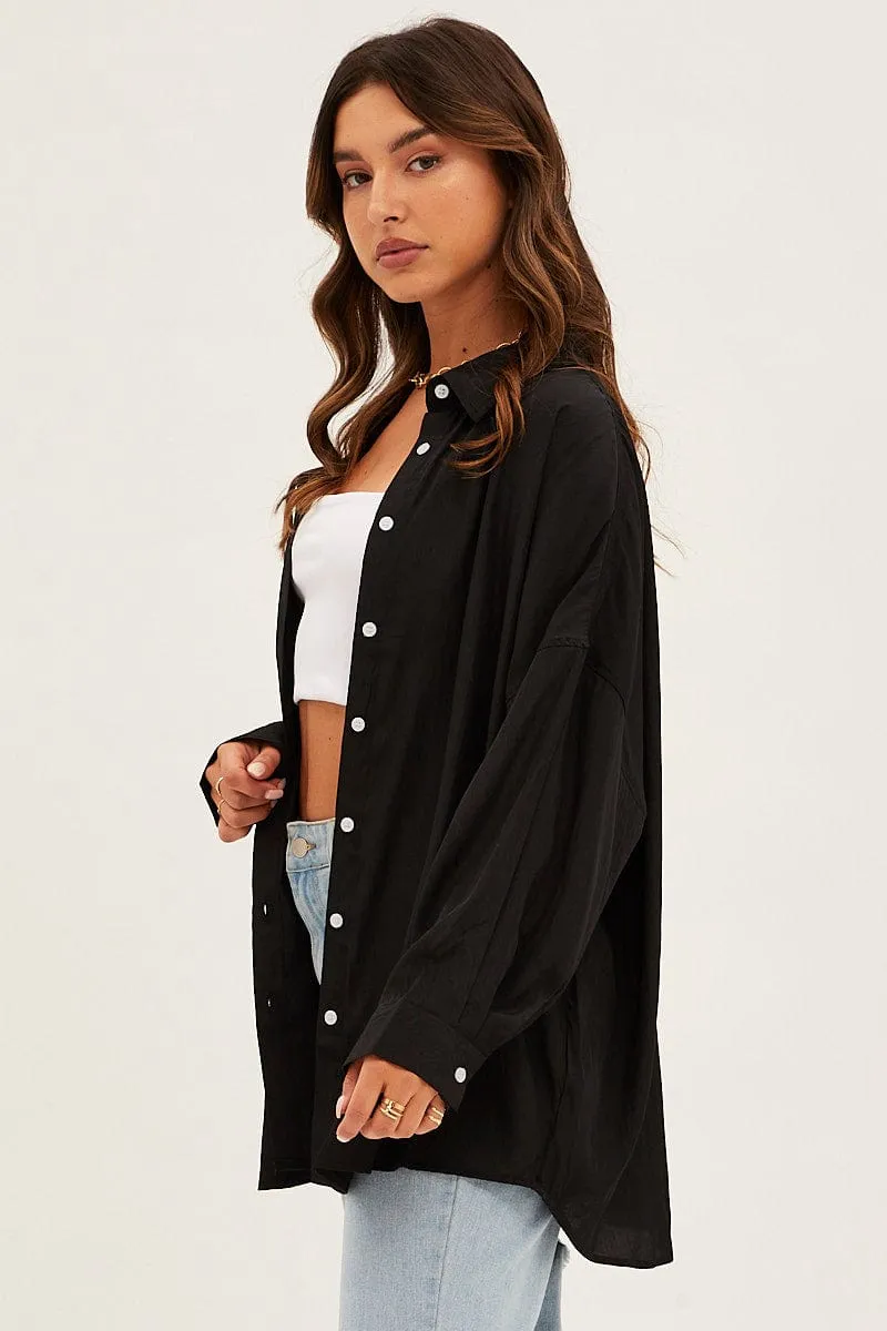 Black Essential Oversized Long Sleeve Collared Shirt sold by Ally Fashion product image thumbnail 4