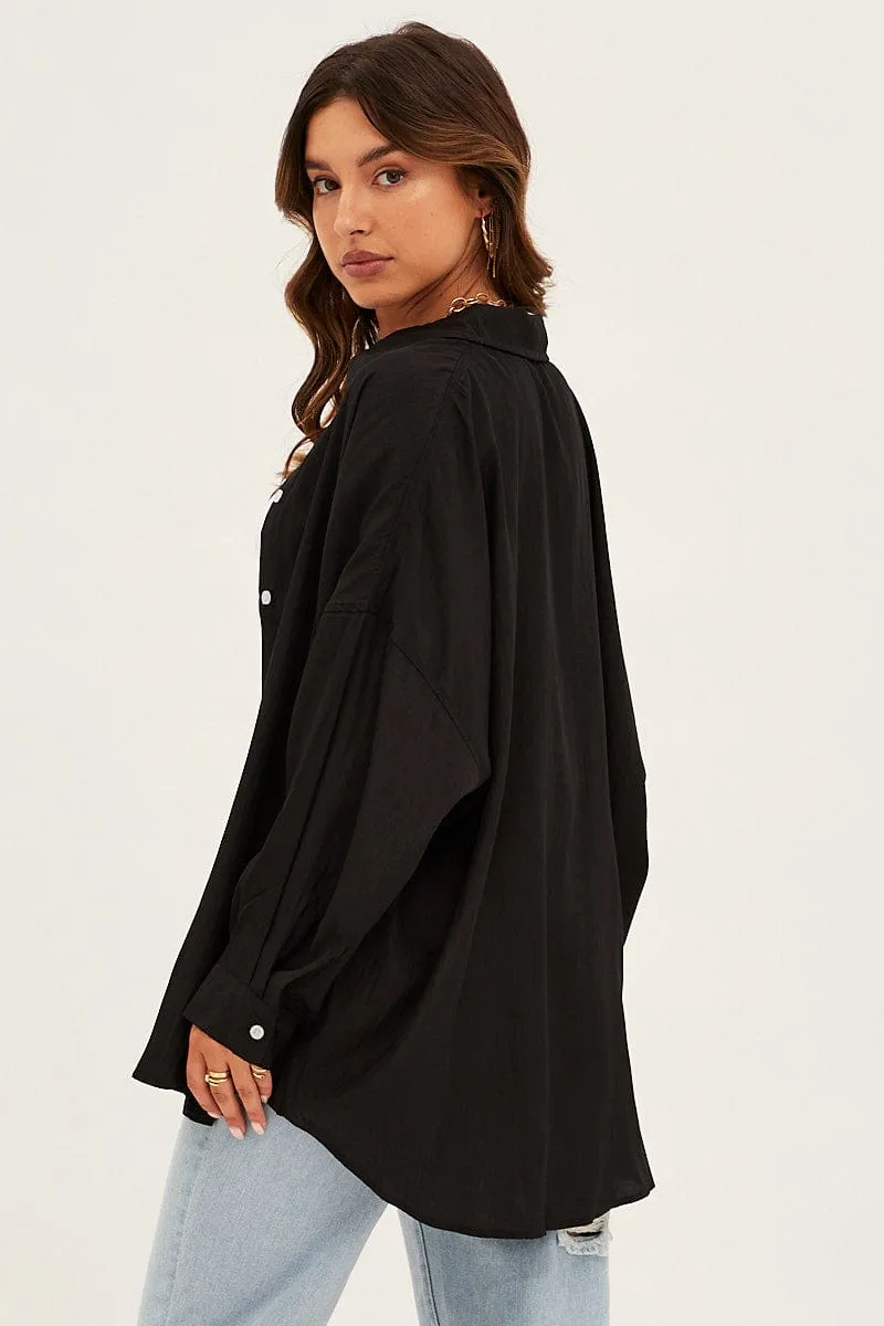 Black Essential Oversized Long Sleeve Collared Shirt sold by Ally Fashion product image thumbnail 5