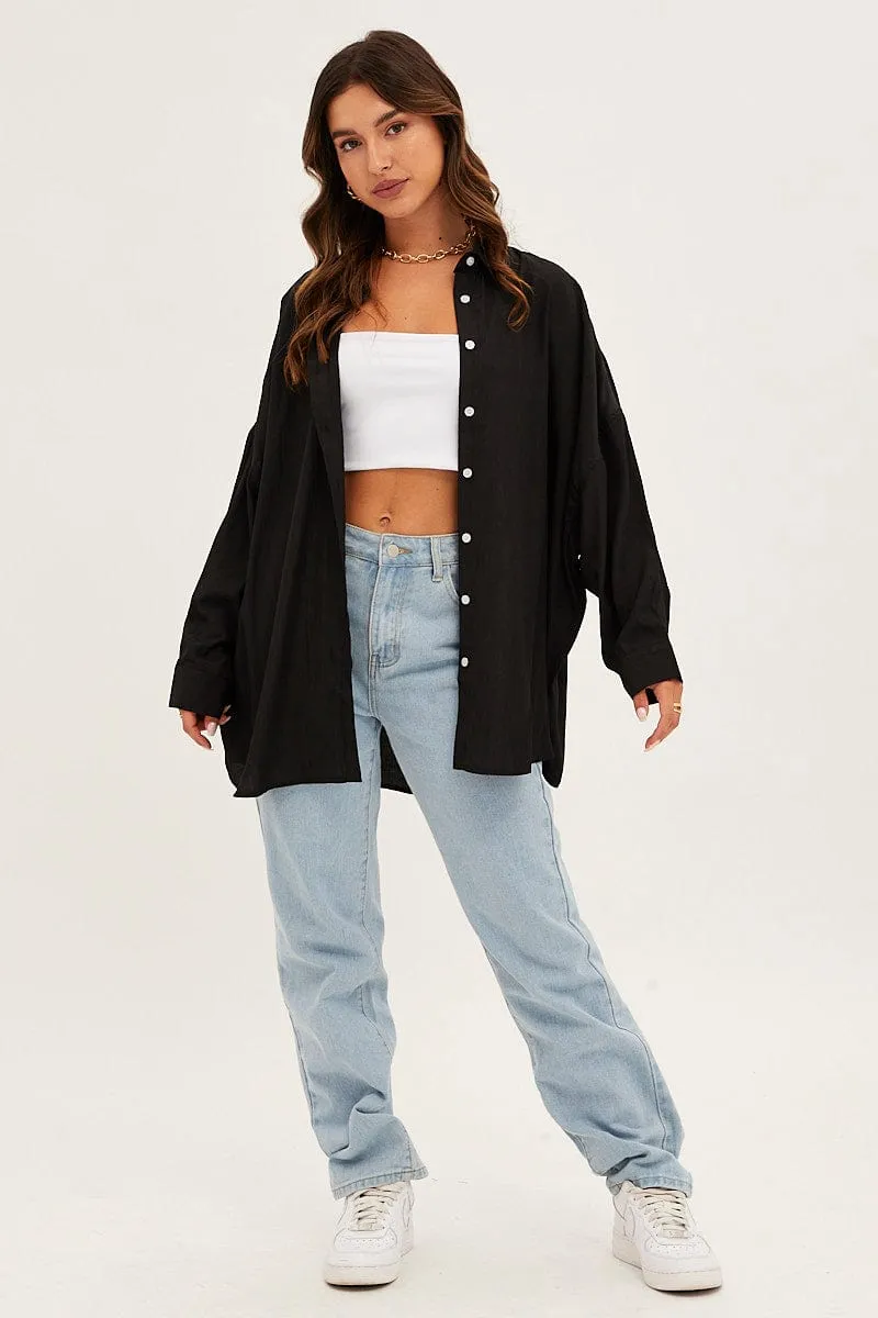 Black Essential Oversized Long Sleeve Collared Shirt sold by Ally Fashion product image thumbnail 2