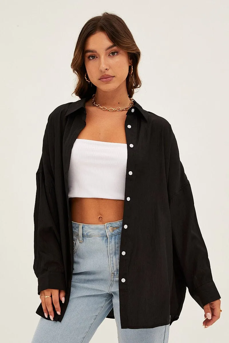 Black Essential Oversized Long Sleeve Collared Shirt sold by Ally Fashion product image thumbnail 3