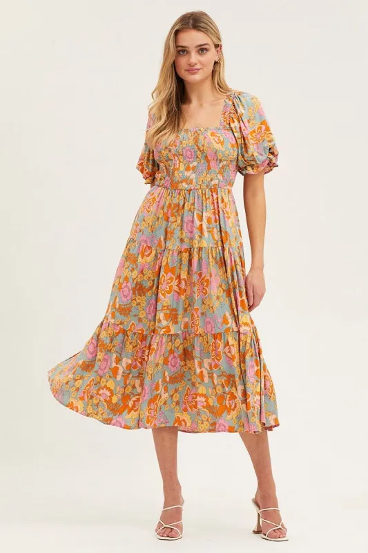 Print Dress Puff Sleeve Maxi sold by Ally Fashion