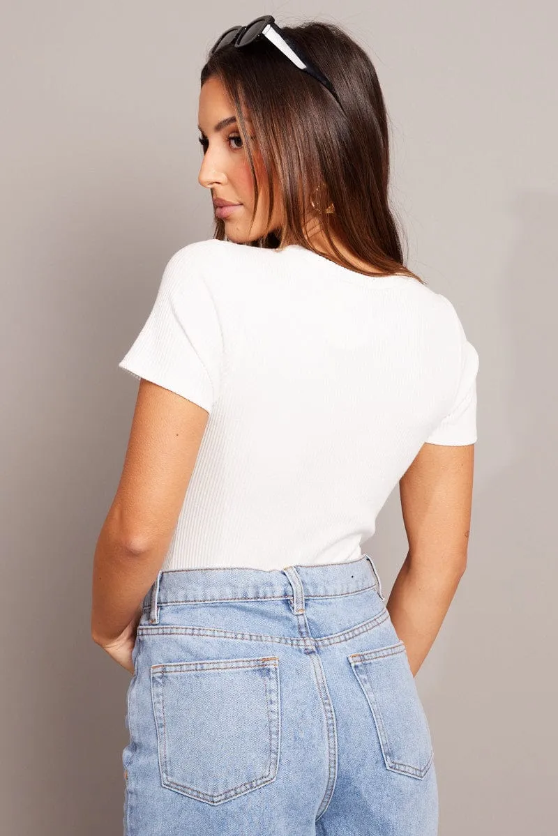 White Bodysuit Short Sleeve Crew Neck Rib Jersey sold by Ally Fashion product image thumbnail 5