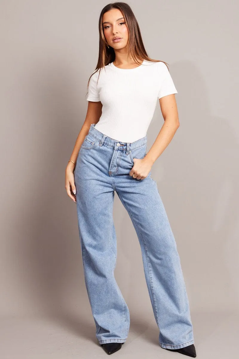 White Bodysuit Short Sleeve Crew Neck Rib Jersey sold by Ally Fashion product image thumbnail 2