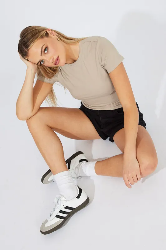 Beige Supersoft Top Short Sleeve sold by Ally Fashion