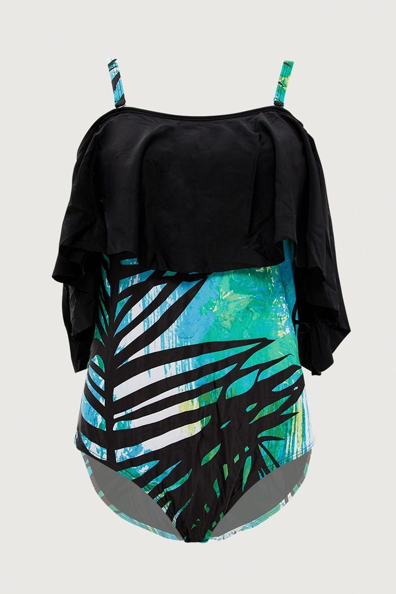 Print Off Shoulder One Piece Swimsuit sold by Ally Fashion