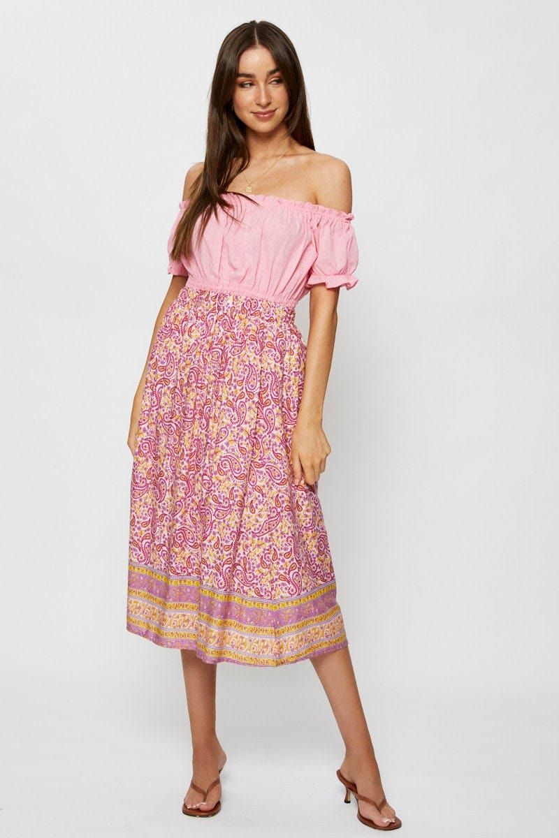 Boho Print Maxi Skirt Elastic Waist sold by Ally Fashion