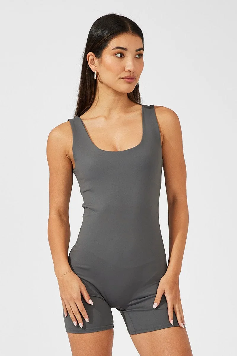 Grey Romper Sleeveless Scoop Neck Lined sold by Ally Fashion product image thumbnail 3