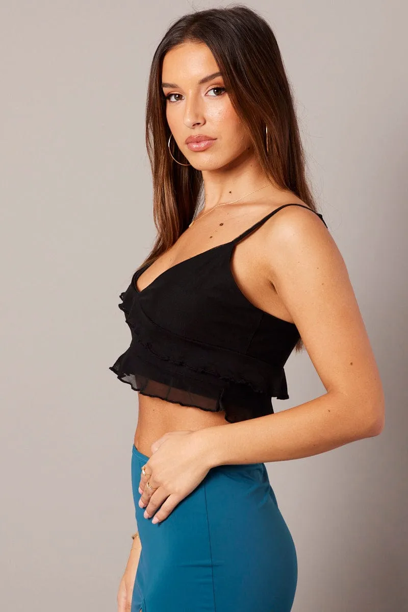 Black Ruffle Top Frilly Cami Crop Top sold by Ally Fashion product image thumbnail 4