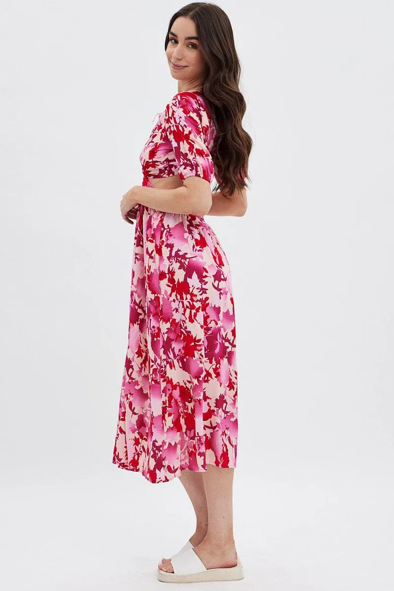 Red Floral Cutout Midi Dress sold by Ally Fashion product image thumbnail 4