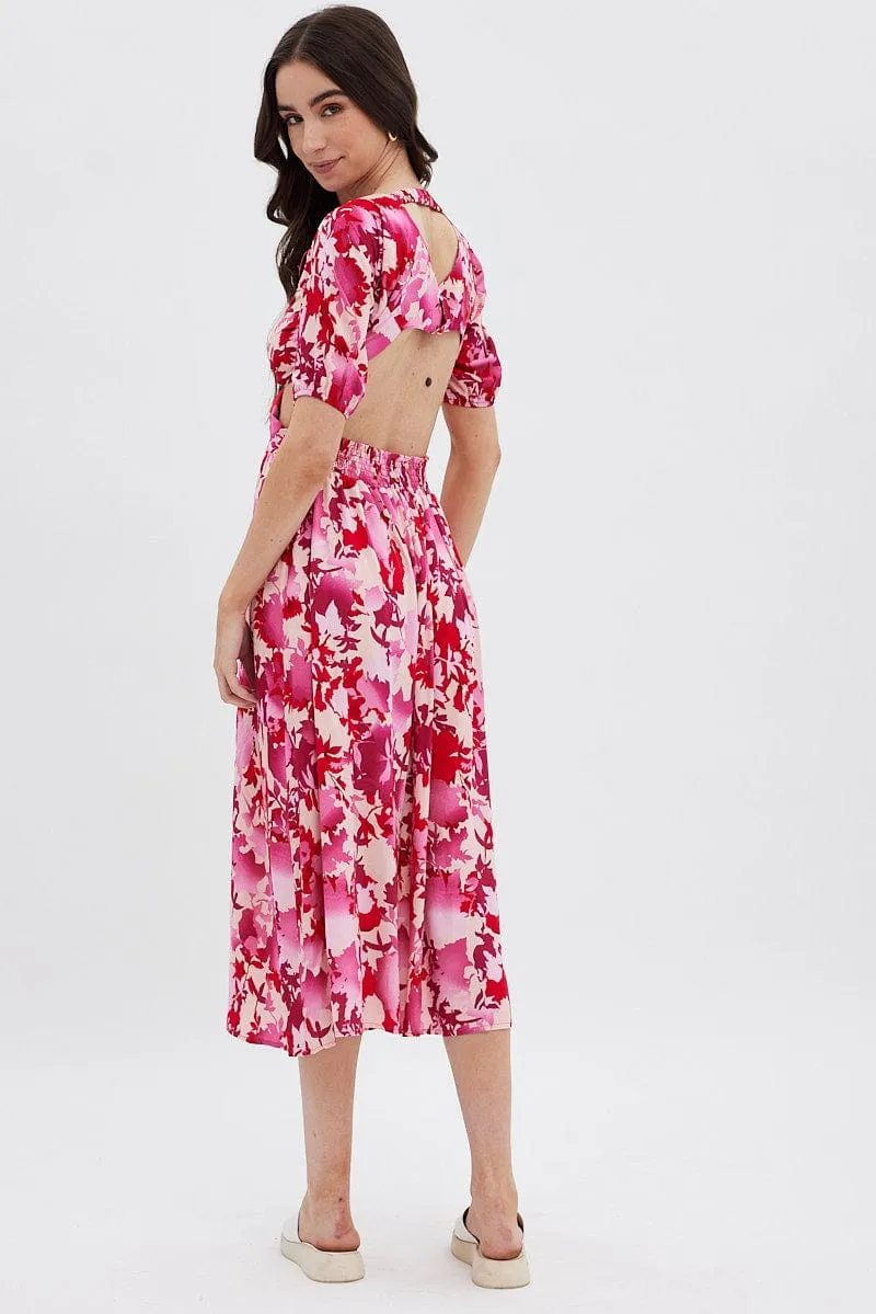 Red Floral Cutout Midi Dress sold by Ally Fashion product image thumbnail 5