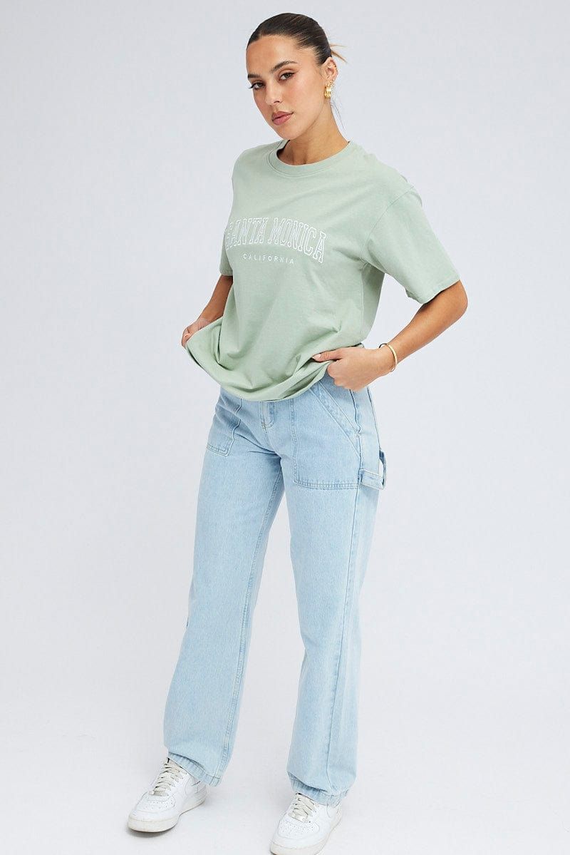 Green T Shirt Short Sleeve Crew Neck Santa Monica sold by Ally Fashion product image thumbnail 2