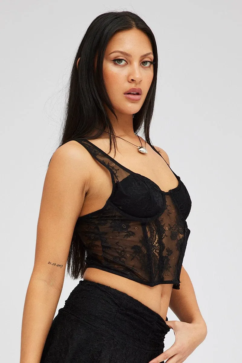 Black Black Lace Top Short Sleeve Slightly Stretch sold by Ally Fashion product image thumbnail 4