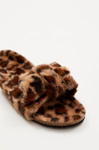 Print Plush Faux Fur Leopard Bow Detail Slippers sold by Ally Fashion